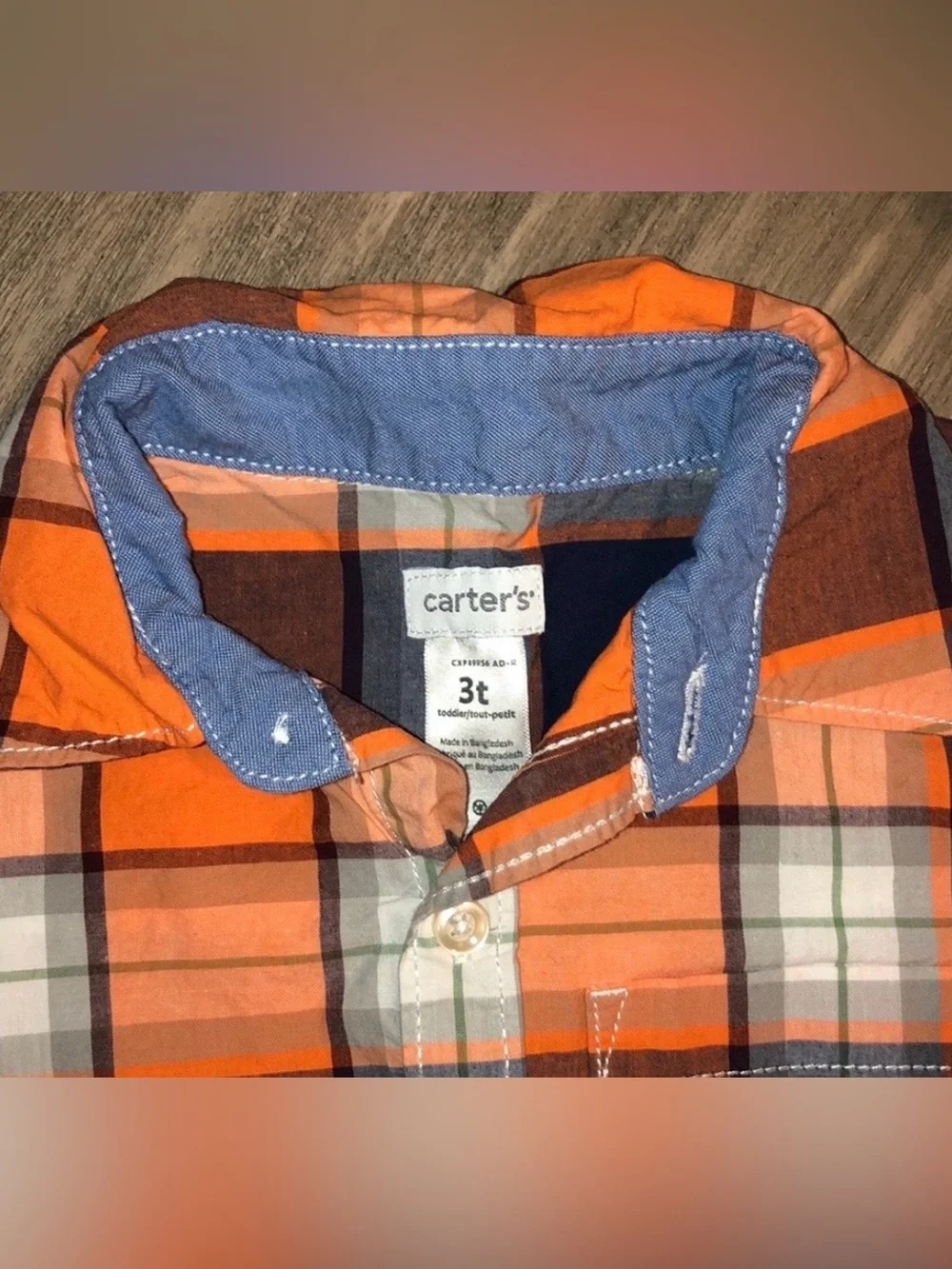 Carter's Toddler Orange Navy and White Plaid Button-Down Shirt